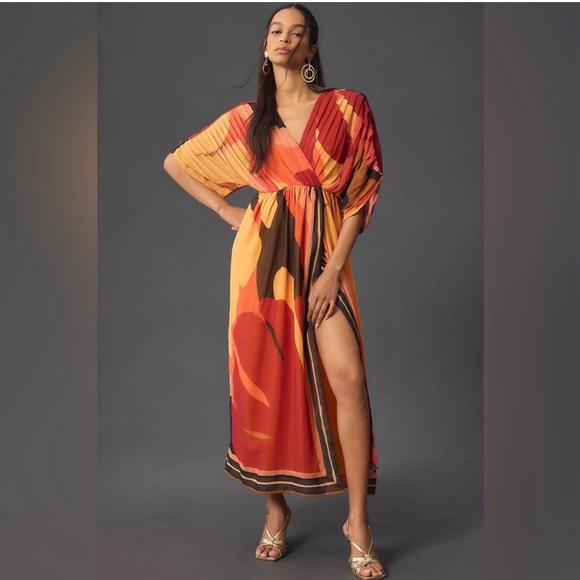 nwt farm rio anthropologie short-sleeve wrap front maxi dress - size S Petite - Picture 8 of 8